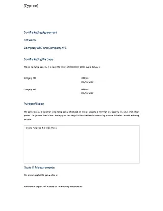 Forms Partnership Marketing Agreement Template