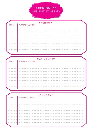 Party Weekend Itinerary Template 1
