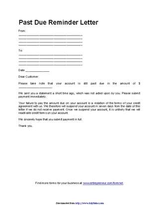 Past Due Reminder Letter