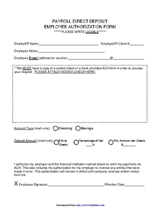 Forms Payroll Direct Deposit Employee Authorization Form