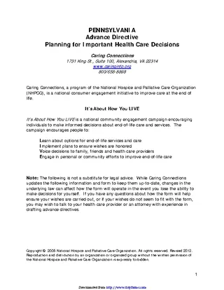 Pennsylvania Health Care Advance Directive Form