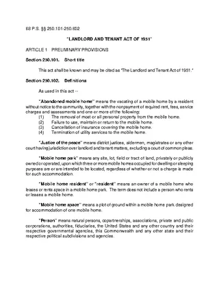 Forms Pennsylvania Landlord Tenant Act Of 1951