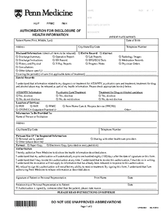 Pennsylvania Medical Release Form 1