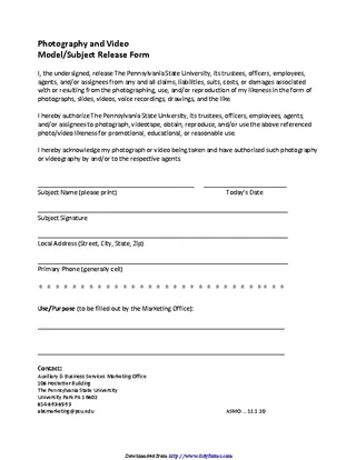 Forms Pennsylvania Model Release Form 2