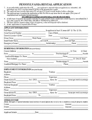 Pennsylvania Rental Application Form