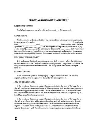 Forms Pennsylvania Roommate Agreement Form