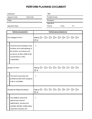 Perform Planning Document Component Template Free