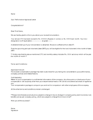 Performance Appraisal Letter From Company Hr Free Download