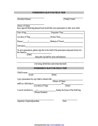 Permission Slip Template 1