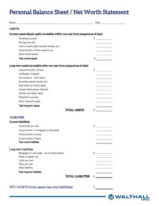 Forms Personal Balance Sheet