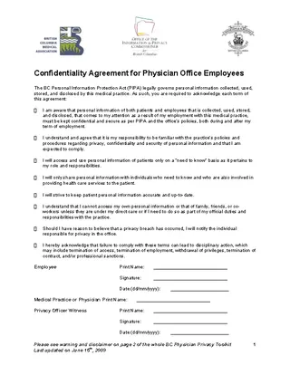 Personal Confidentiality Agreement For Physician