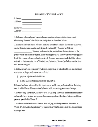 Personal Injury Waiver Form