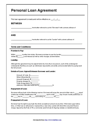 Forms Personal Loan Agreement Form 3