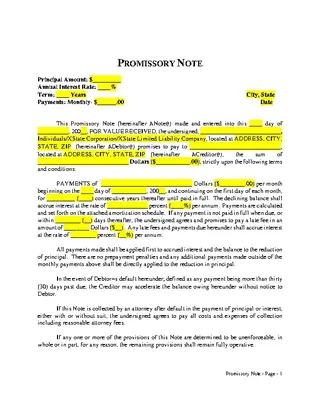 Forms Personal Promissory Note Template