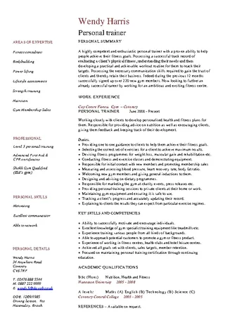 Personal Trainer Cv Template