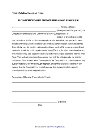 Forms Photo And Video Release Form