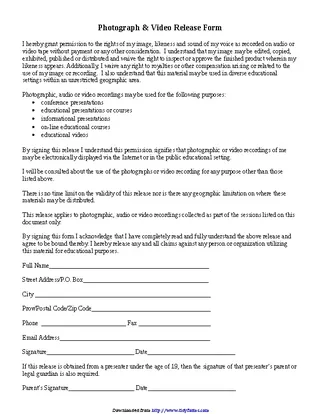 Photograph And Video Release Form