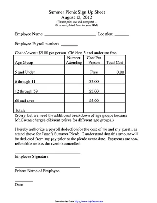 Forms Picnic Sign Up Sheet Template