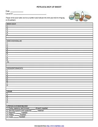 Forms Potluck Sign Up Sheet