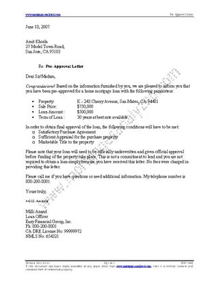 Pre Approval Letter