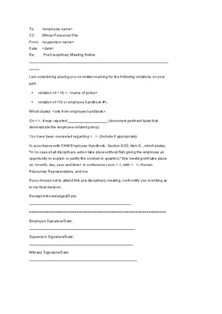 Forms Pre Disciplinary Meeting Notice Template