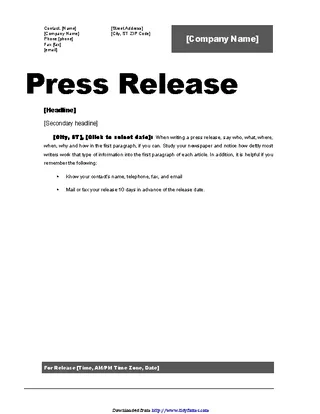 Press Release Template 2