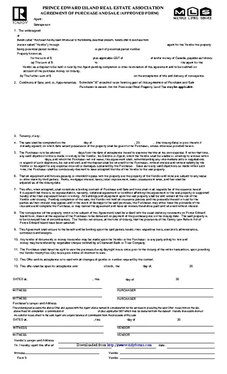 Prince Edward Island Agreement Of Purchase And Sale Form