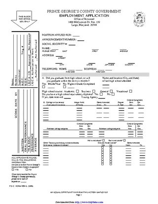 Prince Georges County Government Employment Application