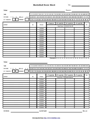 Printable Basketball Score Sheet