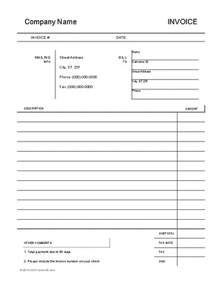 Printable Blank Invoice Template Example