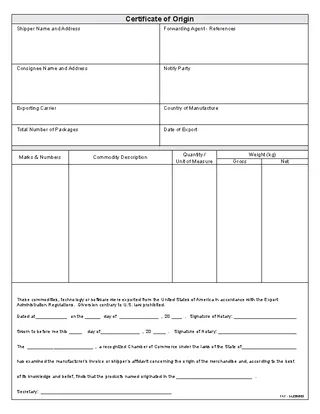 Printable Certificate Of Origin Template