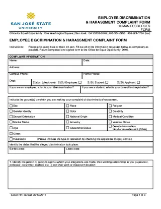 Forms Printable Employee Discrimination Harassment Coplaint Form Download
