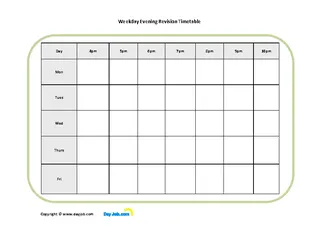 Forms Printable Evening Revision Timetable Template