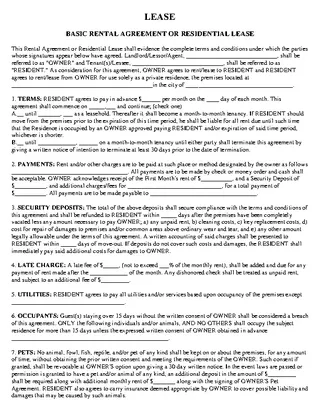 Printable House Rental Agreement