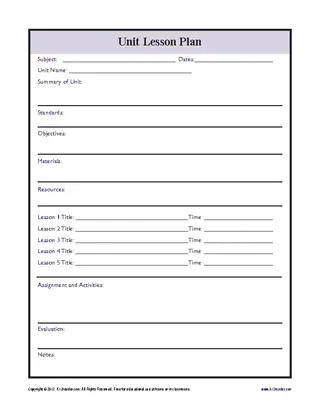 Printable Unit Lesson Plan Template Blank