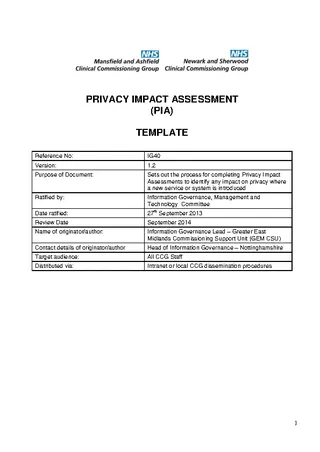 Forms Privacy Impact Assessment Template