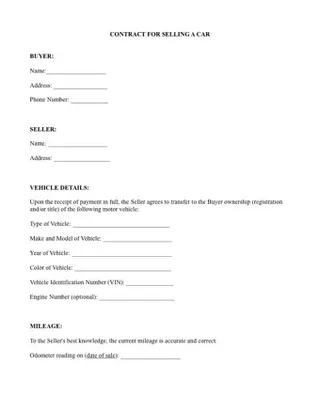 Forms Private Car Sale Installment Agreement PDF