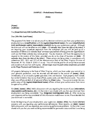 Probationary Employee Termination Letter Template
