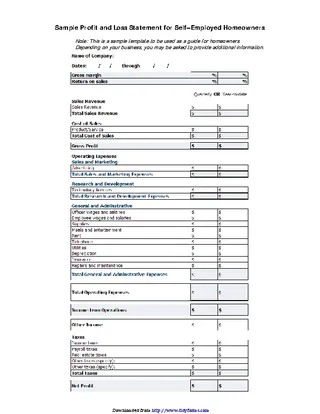Forms Profit And Loss Statement For Self Employed Template Free