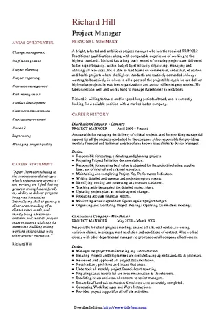 Forms Project Manager Cv Example