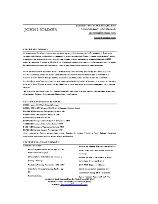 Project Manager Resume For Sap Word Free Download