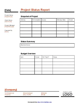 Forms Project Status Report Template