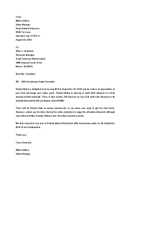 Promotional Letters To Customers From Sales Manager