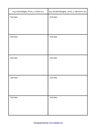 Pros And Cons Comparison T Chart For Students
