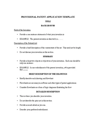 Provisional Patent Application Template Word Format Free Download