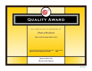 Quality Award Printable Certificate Download