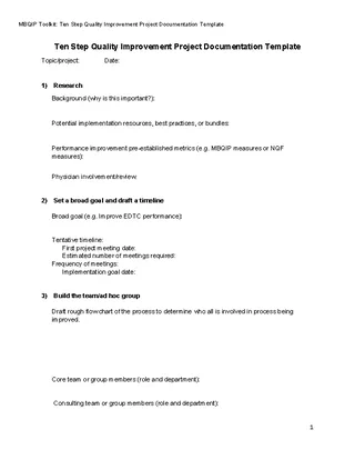 Forms Quality Improvement Project Documentation Template