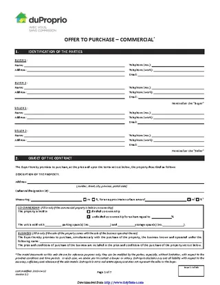 Quebec Offer To Purchase Commercial Form