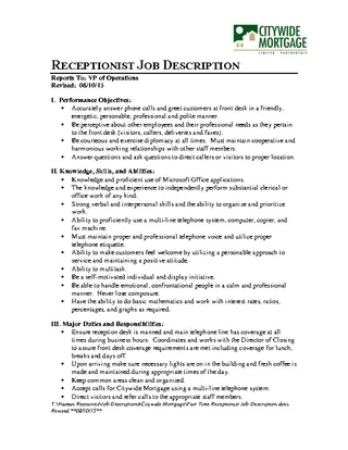 Forms Receptionist Job Description Template