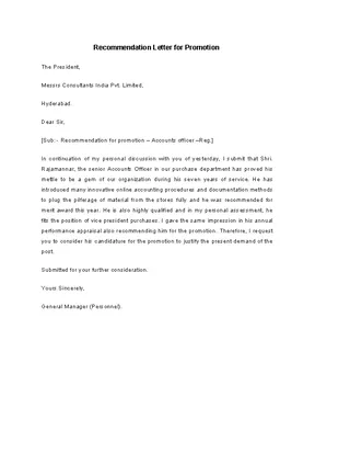 Recommendation Letter Template For Promotion